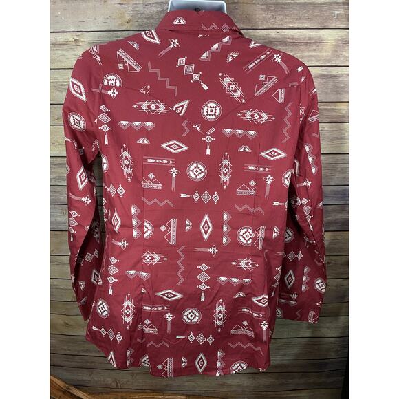 Wrangler Women’s Aztec Shirt – Size Medium, Desert Red, Long Sleeve Western - Picture 2 of 8